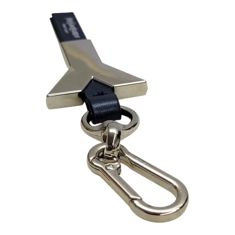 YSL Yves Saint Laurent Parfums Y Logo Silver Metal Leather Key Ring Bag Charm
